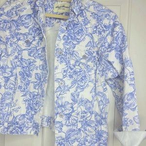 Eddie Bauer White and Blue Jean Jacket